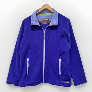 Cabelas Womens Fleece Jacket‎ Full Zip Purple Blue Medium Zipper Pockets Outdoor